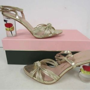 NIB Kate Spade Women's US 6.5B Happy Hour Metallic Leather Sandals Pale Gold